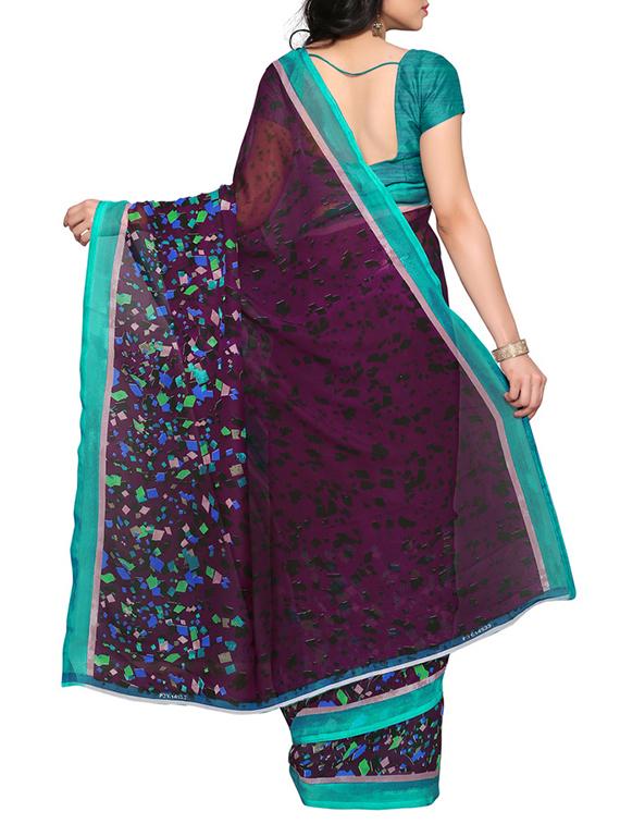 purple georgette printed saree with blouse - 13032382 - Standard Image - 1