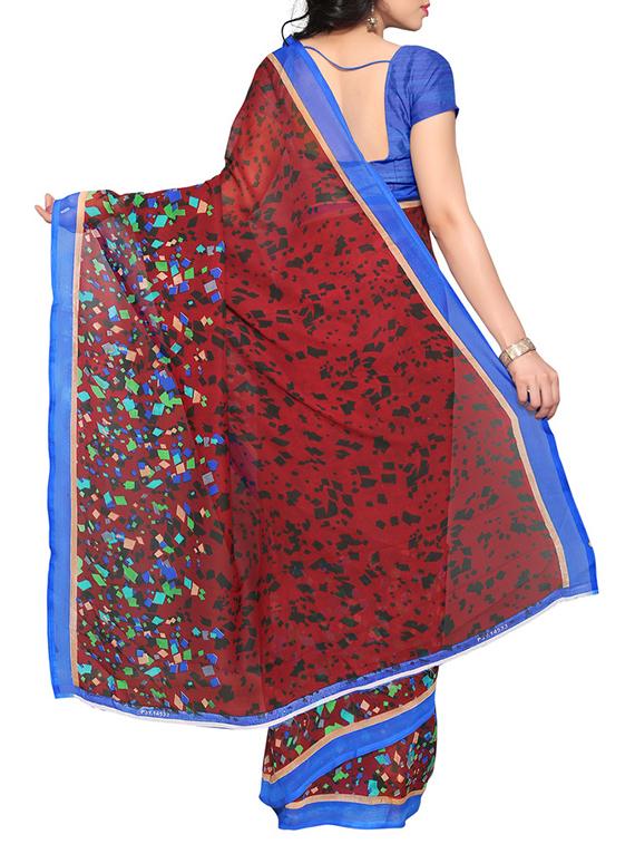maroon georgette printed saree with blouse - 13032383 - Standard Image - 1