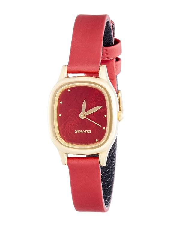 sonata superfibre analog red dial women's watch - nf8060yl03