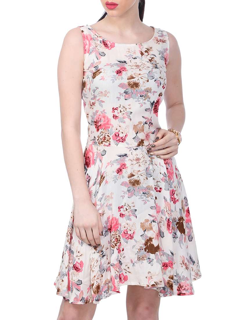 white floral printed cotton dress