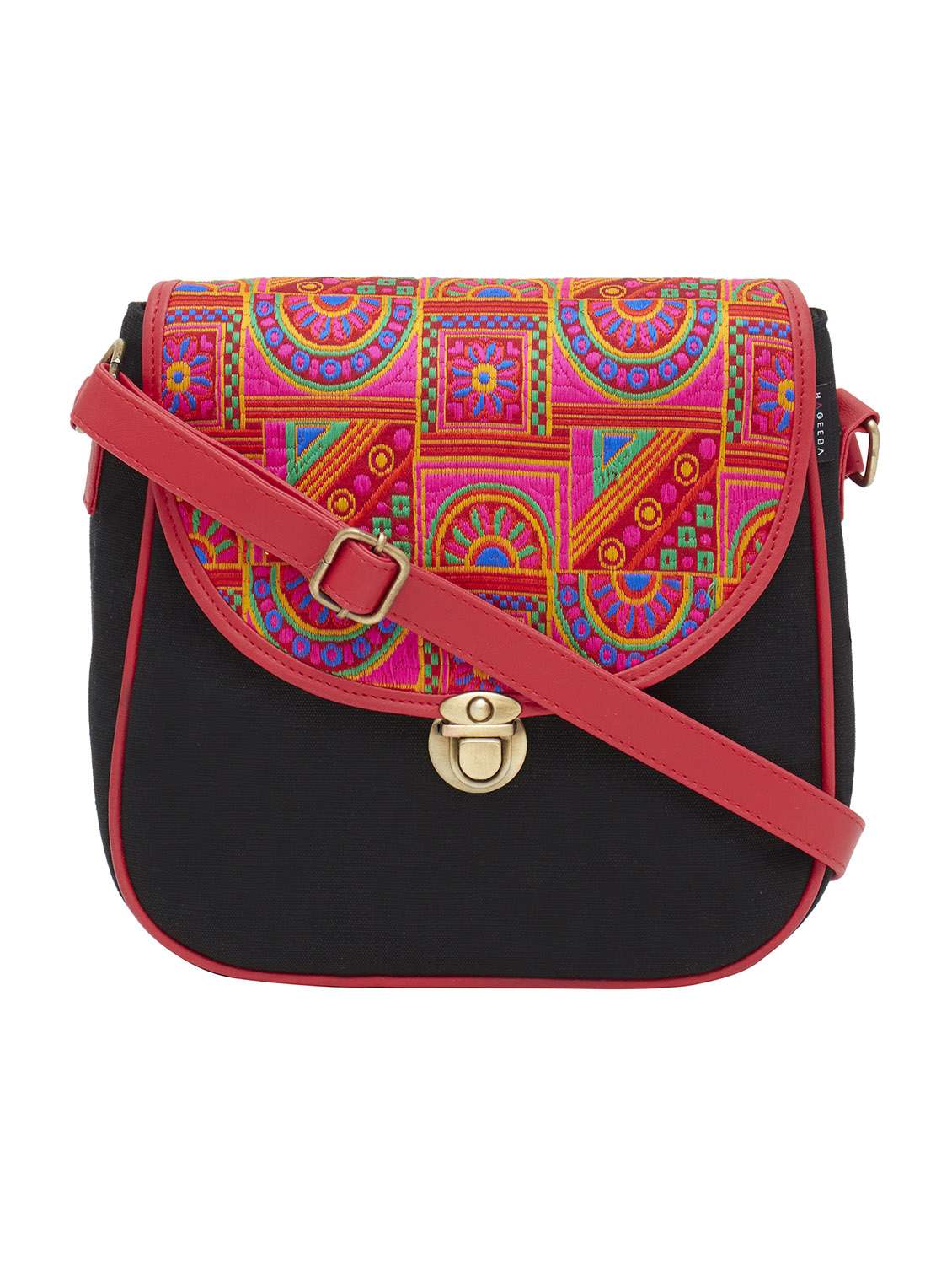 black canvas messenger sling bag