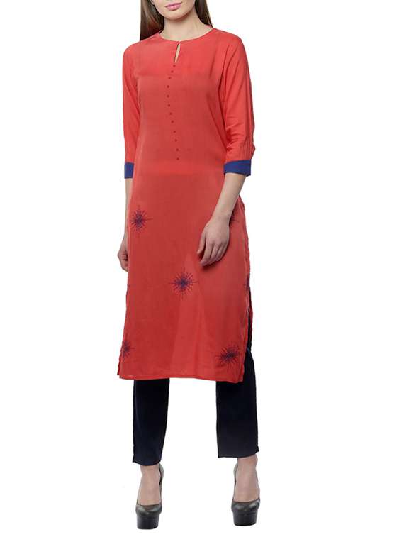 orange silk straight kurta