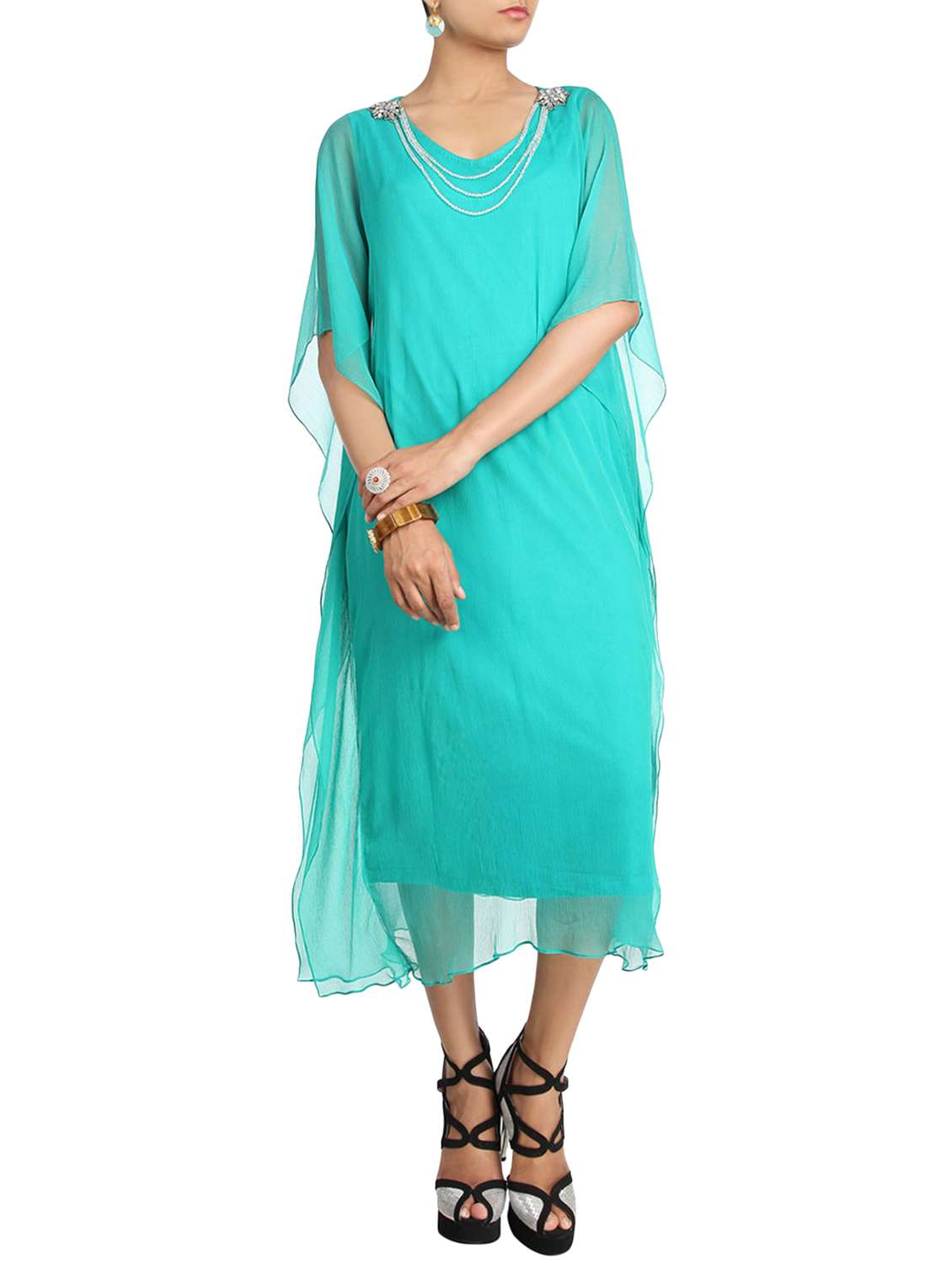 green chiffon long kurta