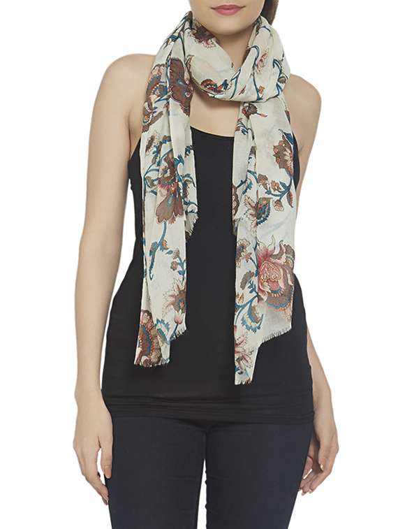 white floral woolen stole