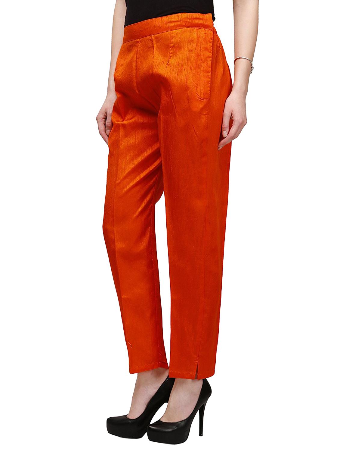 orange tussar flat front trouser - 13054372 -  Standard Image - 1