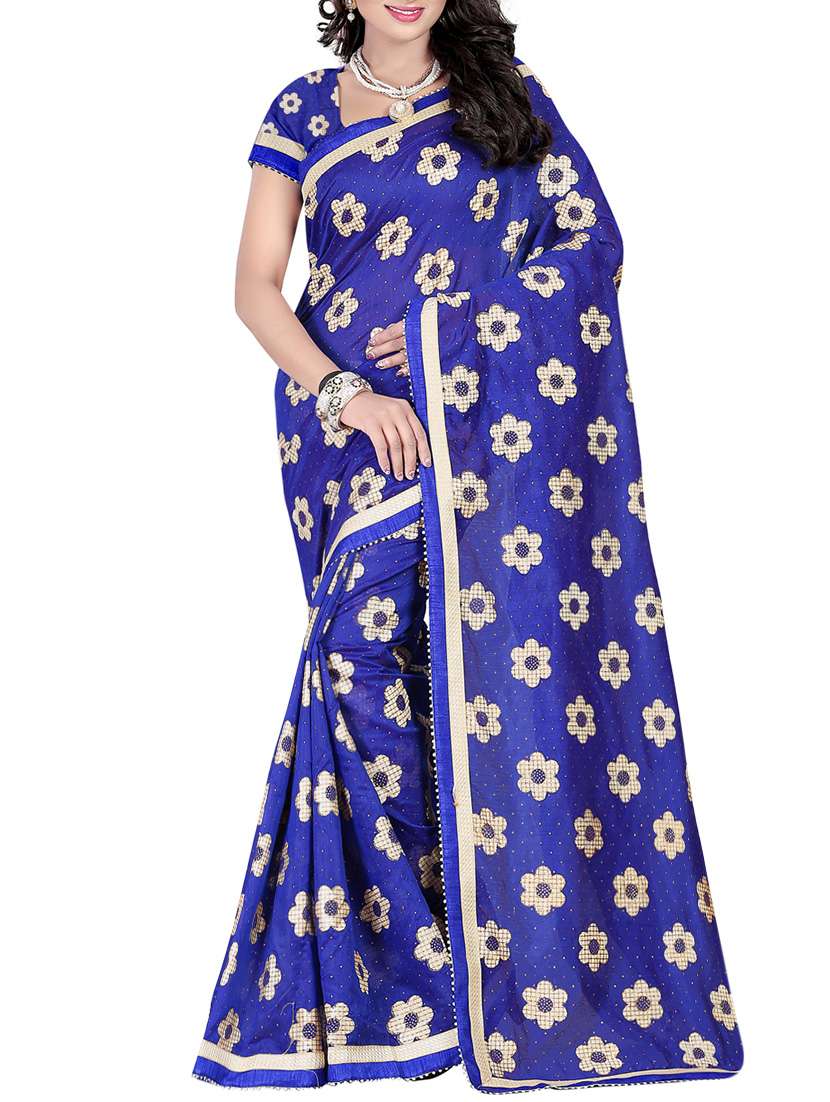 blue chanderi embellished saree with blouse