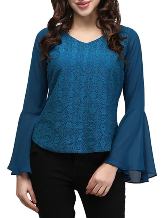 bell sleeved crocheted top - 13056020 -  Zoom Image - 0