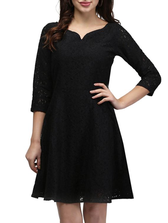 laced panel a-line dress - 13056045 -  Zoom Image - 0