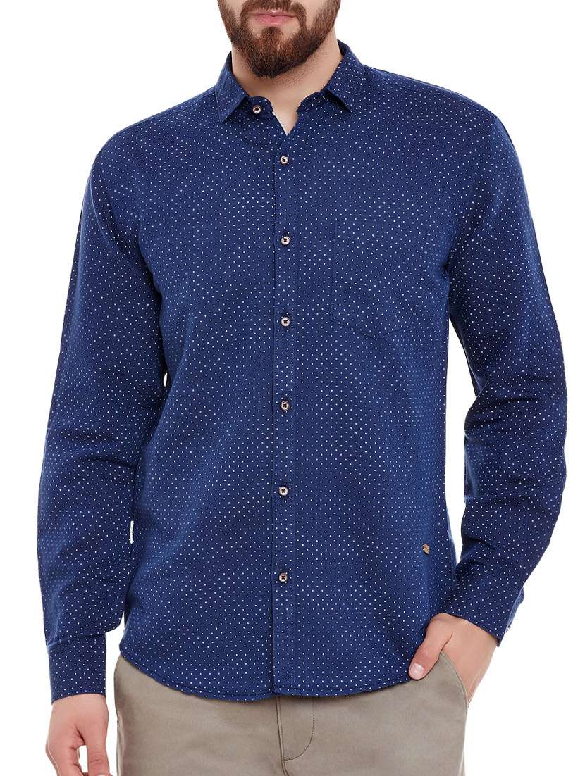 blue linen polka dots casual shirt