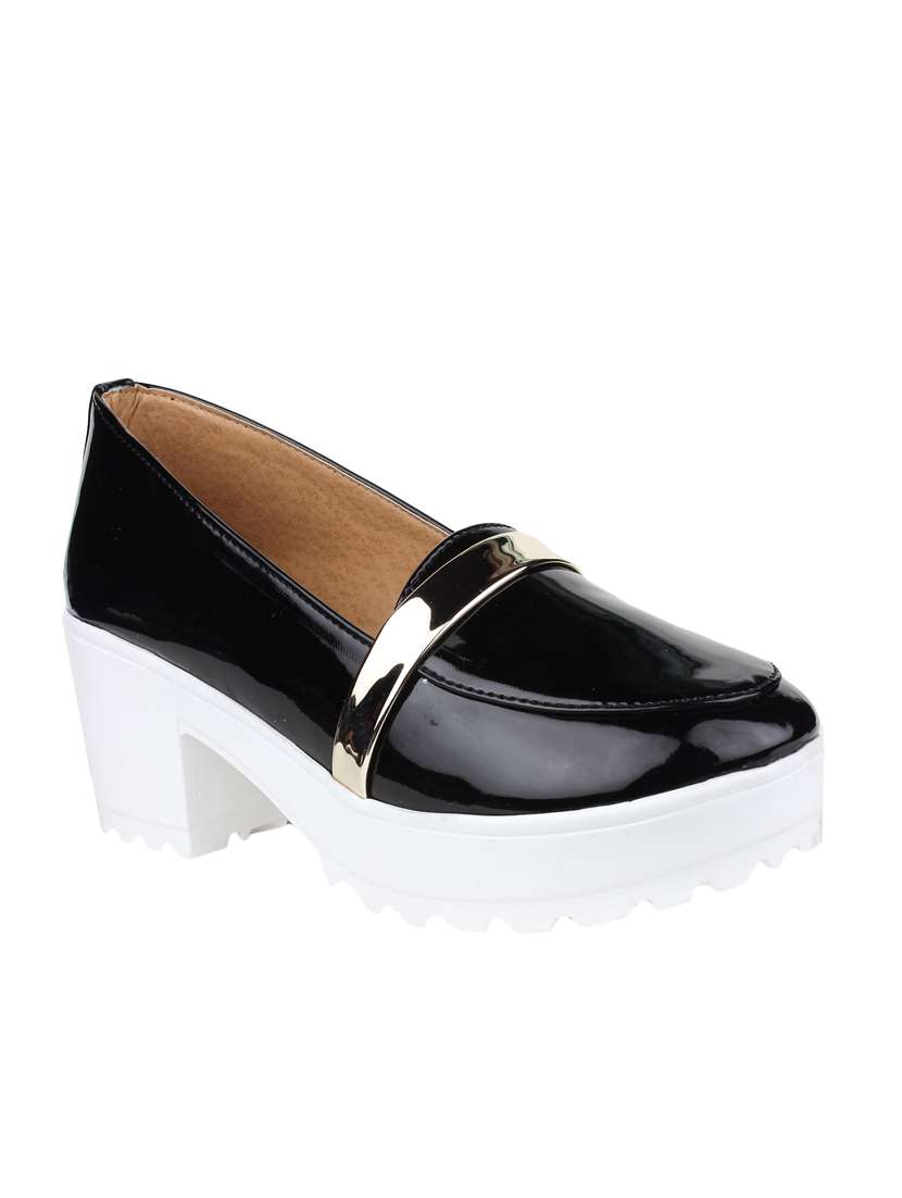 black leatherette slip on pumps
