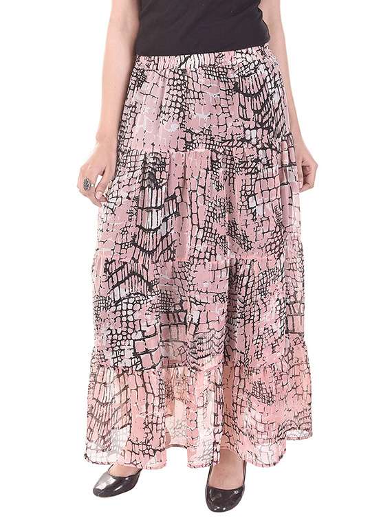 pink printed georgette skirt