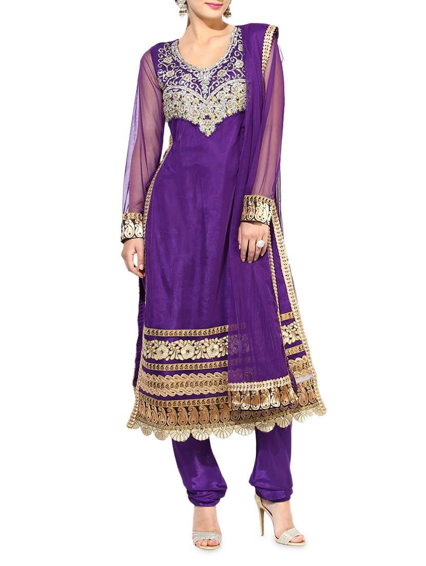 aubergine embroidered stitched suit set