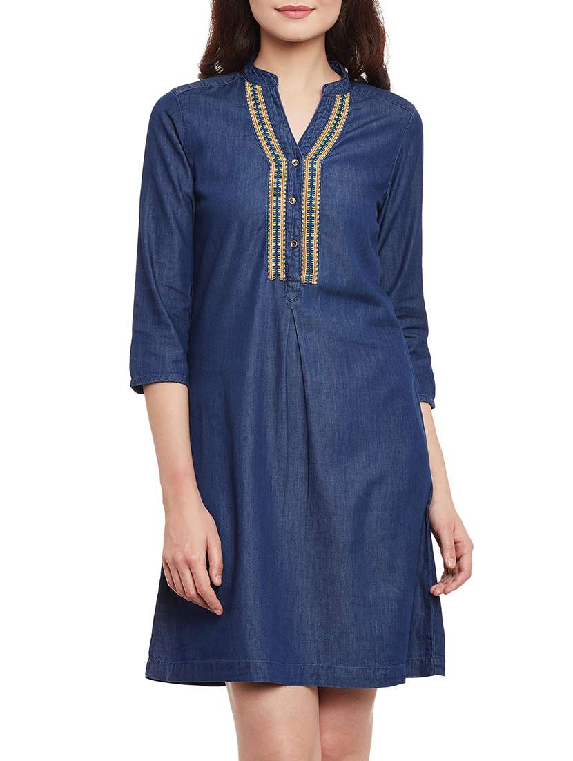 blue denim shift dress