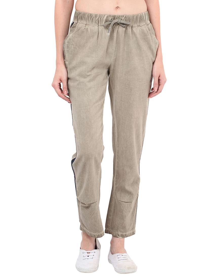 beige cotton track pants