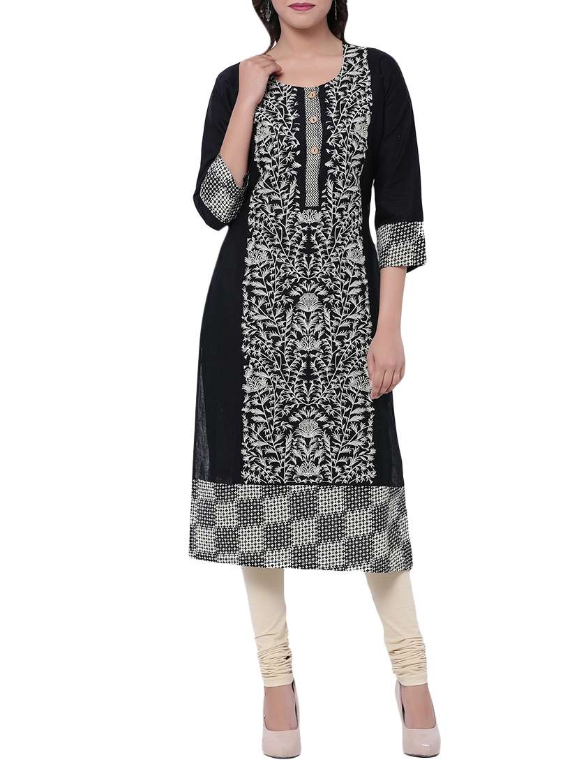 black cotton straight kurta
