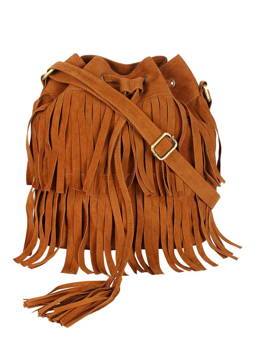 brown leatherette sling bag