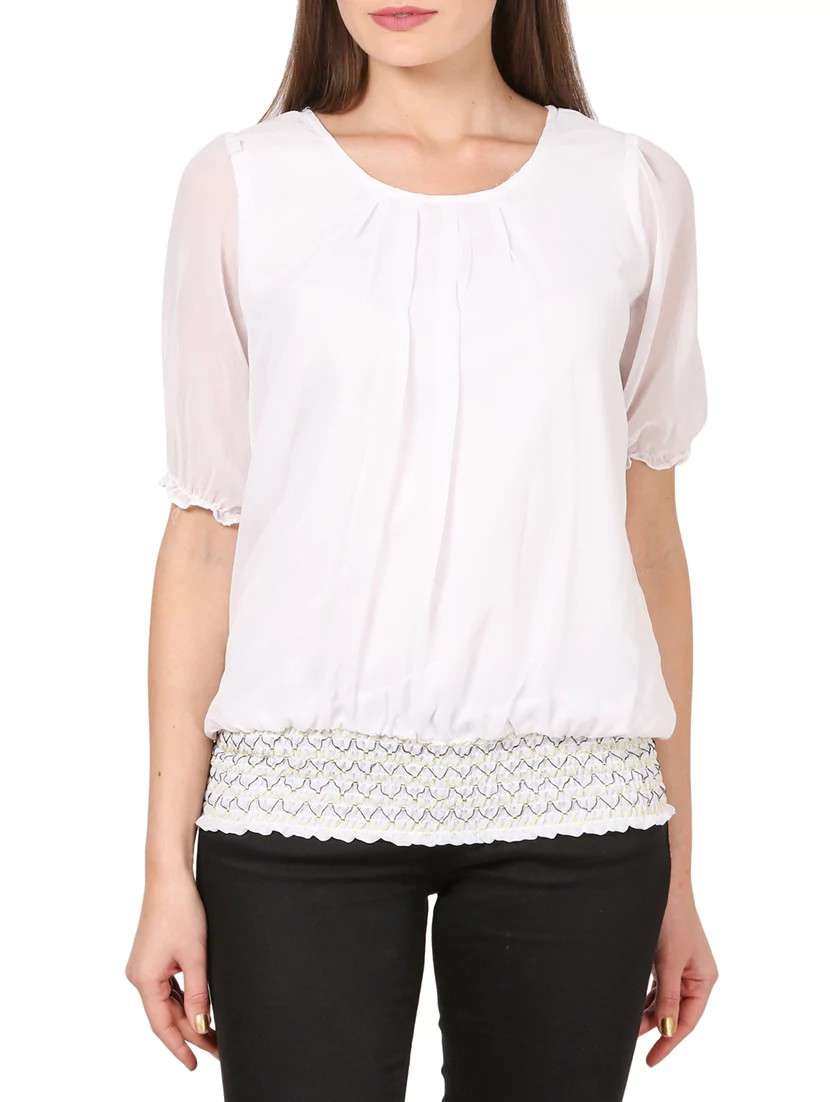 white georgette blouson top