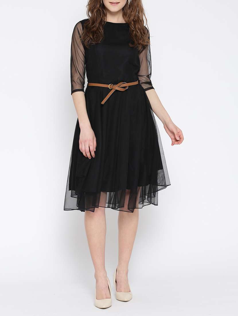 black crepe fit & flare dress