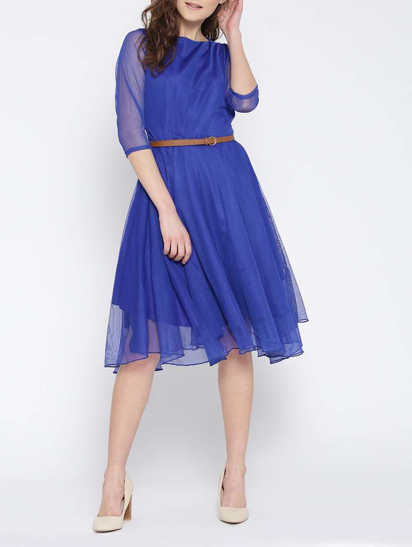 sheer sleeved belted dress