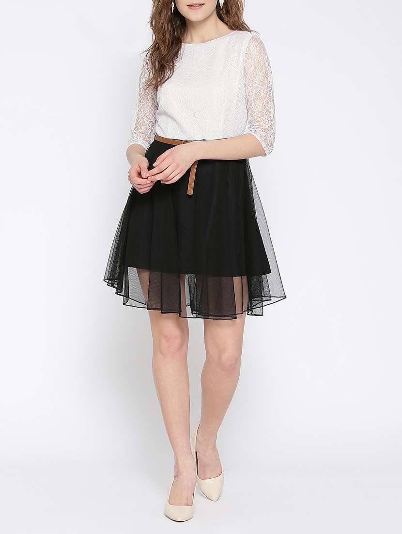 black crepe fit & flare dress