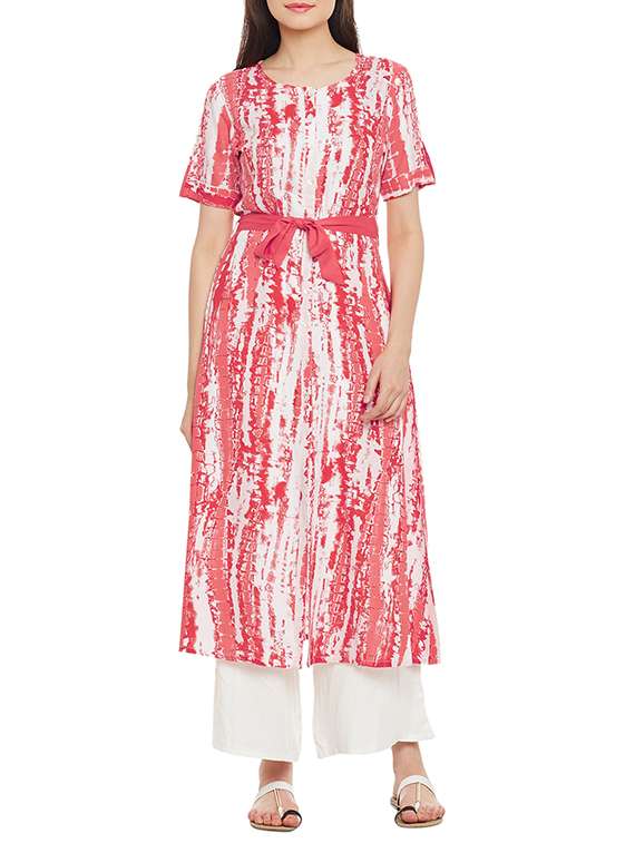 pink rayon printed a-line kurta