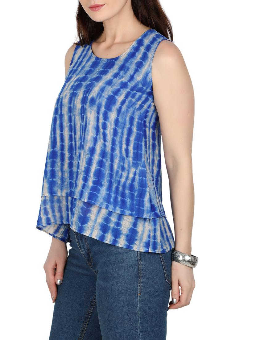 blue printed georgette regular top - 13076047 - Standard Image - 1