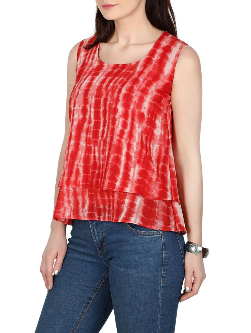 red printed georgette regular top - 13076048 - Standard Image - 1