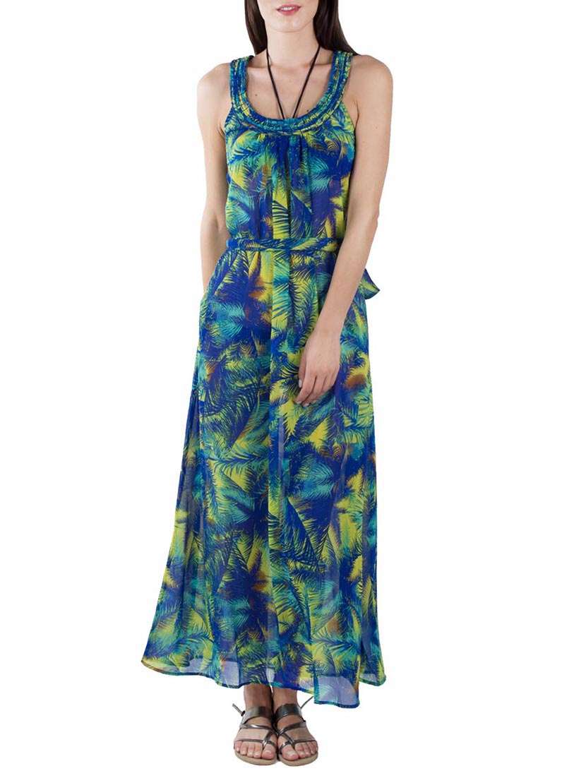 blue printed georgette maxi dress