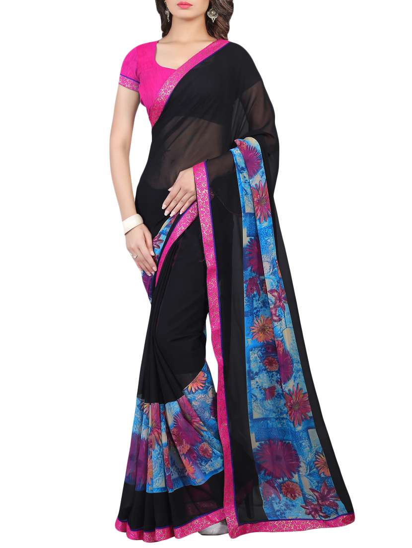 black printed georgette saree