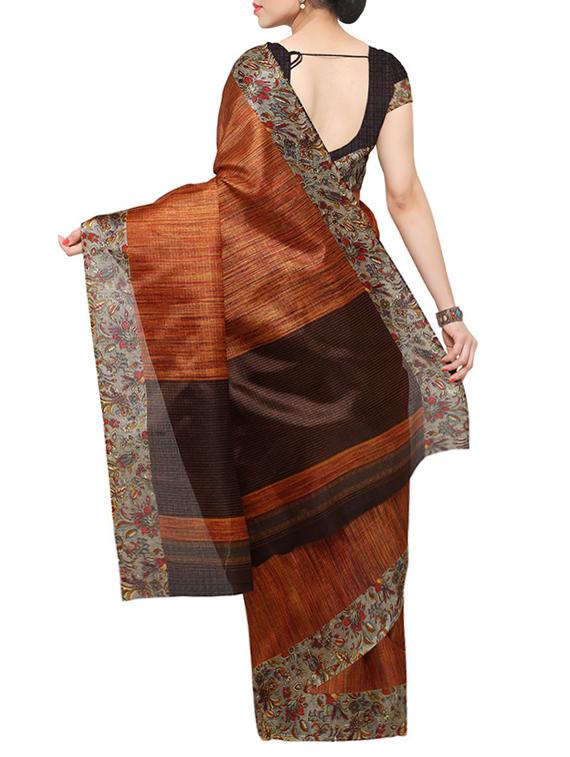 orange silk tussar saree with blouse - 13081534 - Standard Image - 1