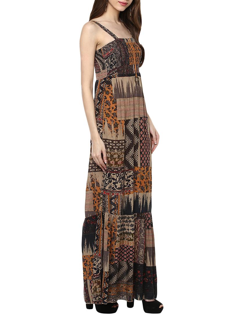 brown rayon maxi dress - 13081872 - Standard Image - 1
