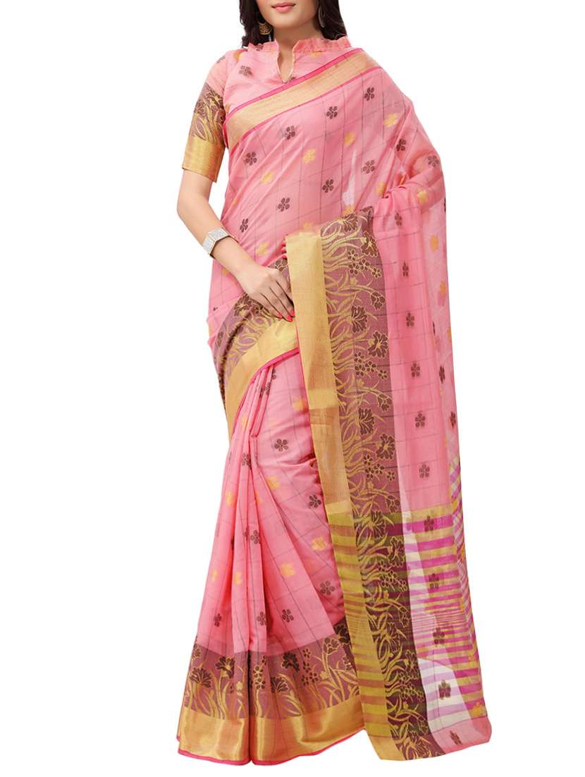 pink cotton chanderi saree with blouse
