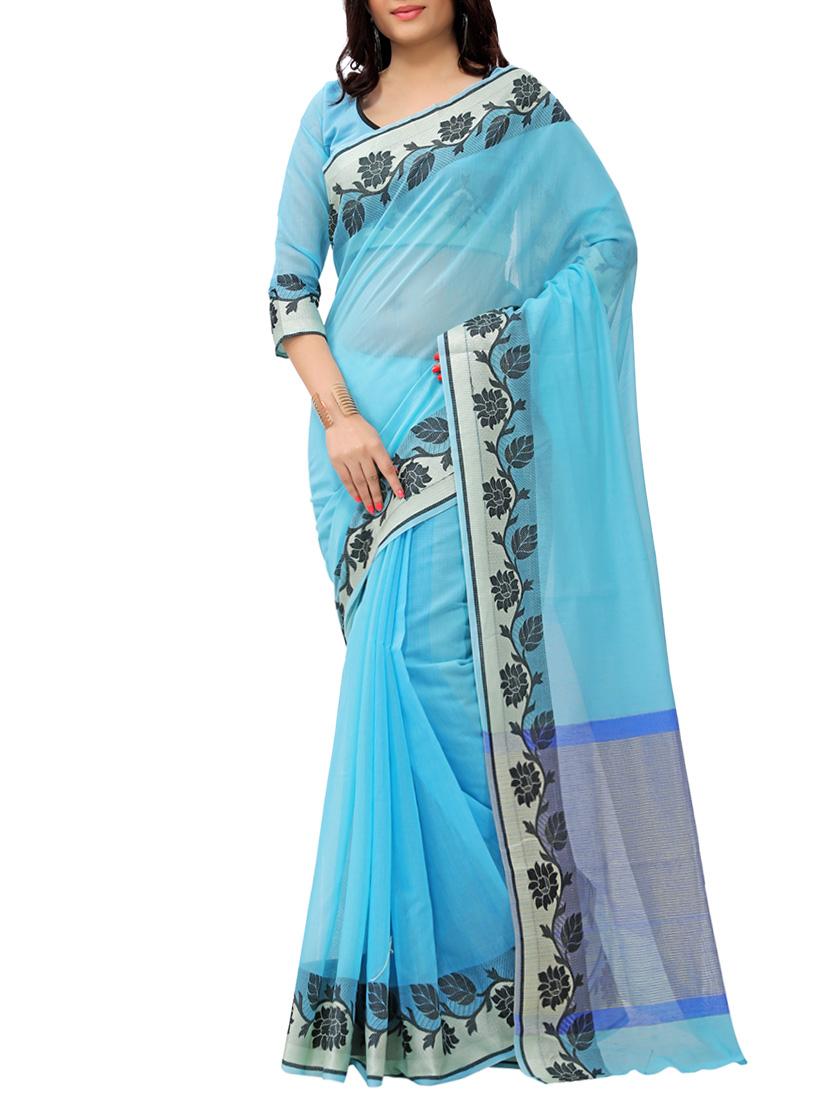 blue cotton chanderi saree with blouse