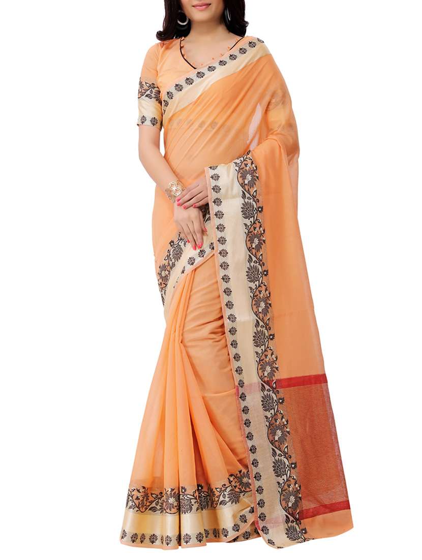 peach cotton chanderi saree
