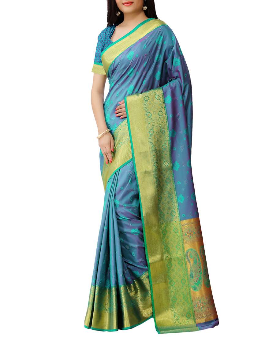 blue silk paithani saree