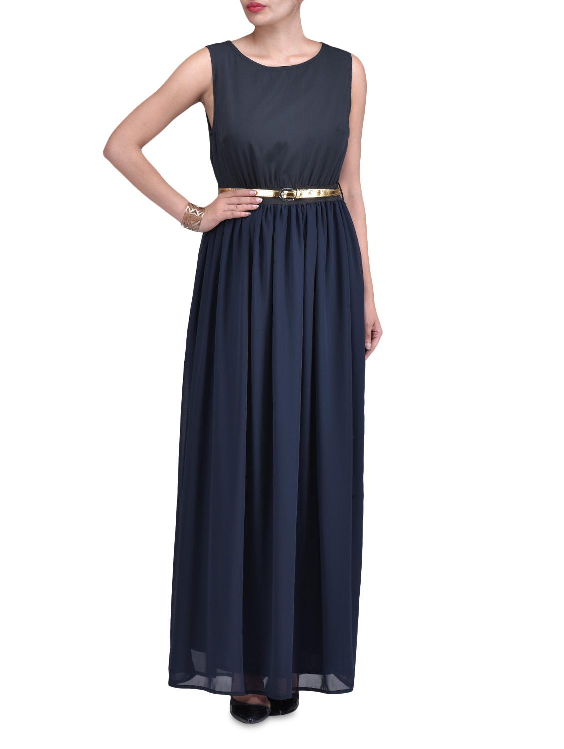 Black Georgette And Polyester Maxi Dress - By