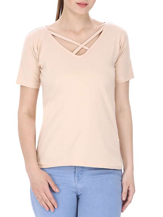 criss-cross neck solid top