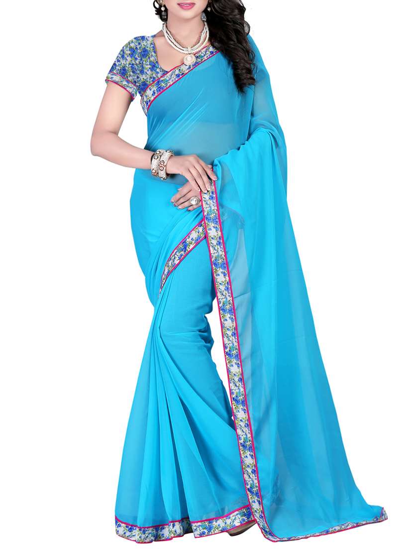 blue color georgette bollywood saree with blouse