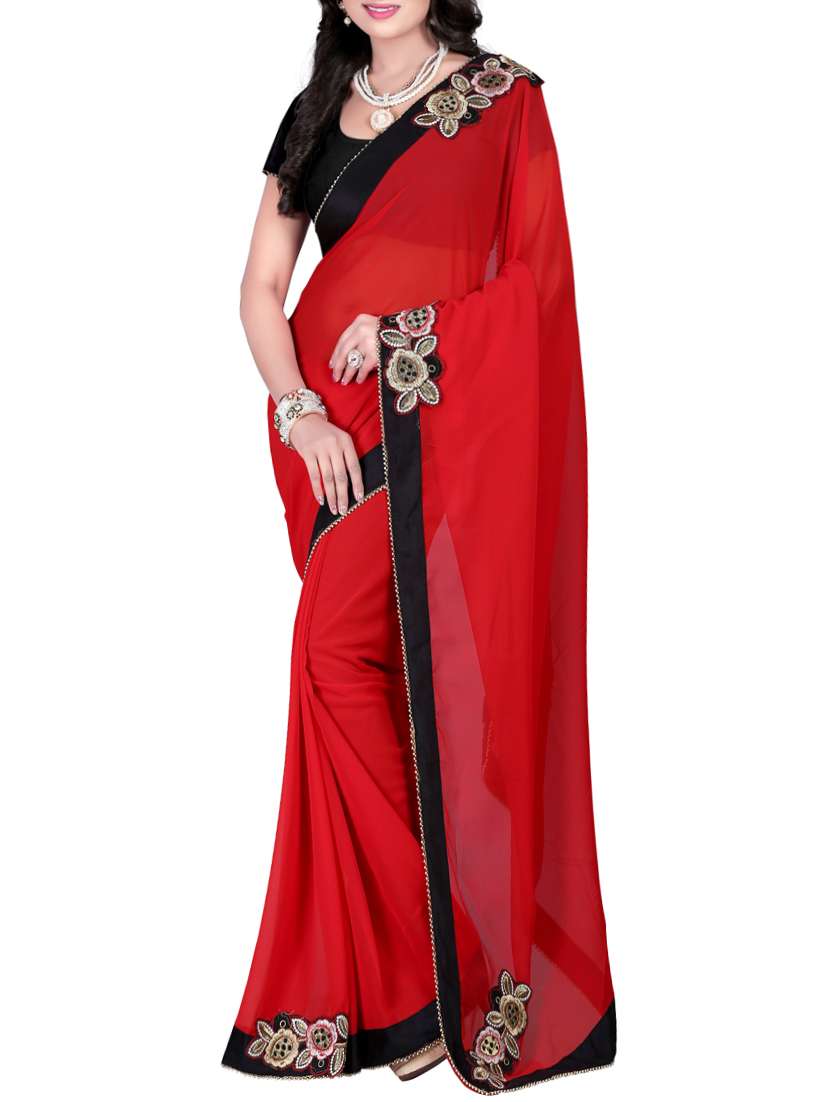 red georgette bollywood saree with blouse