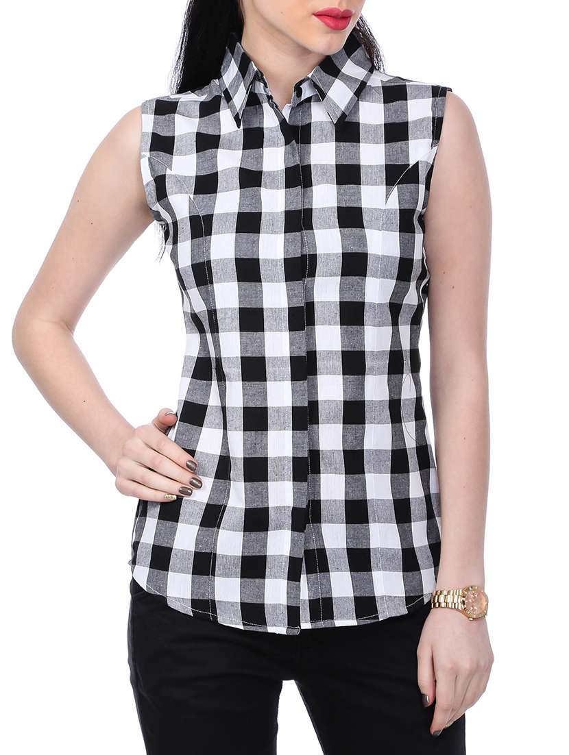 black checkered cotton regular shirt