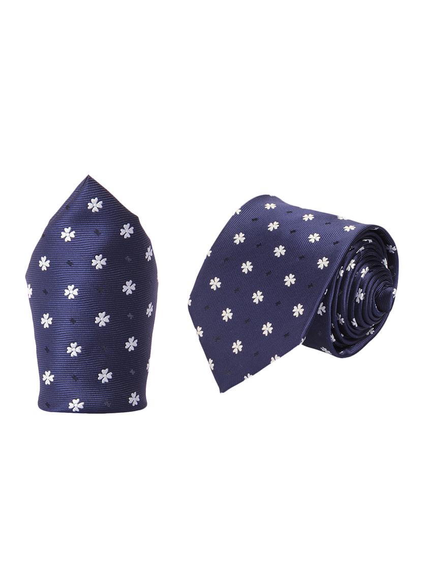 blue micro fiber tie and a pocket square - 13092539 - Zoom Image - 0