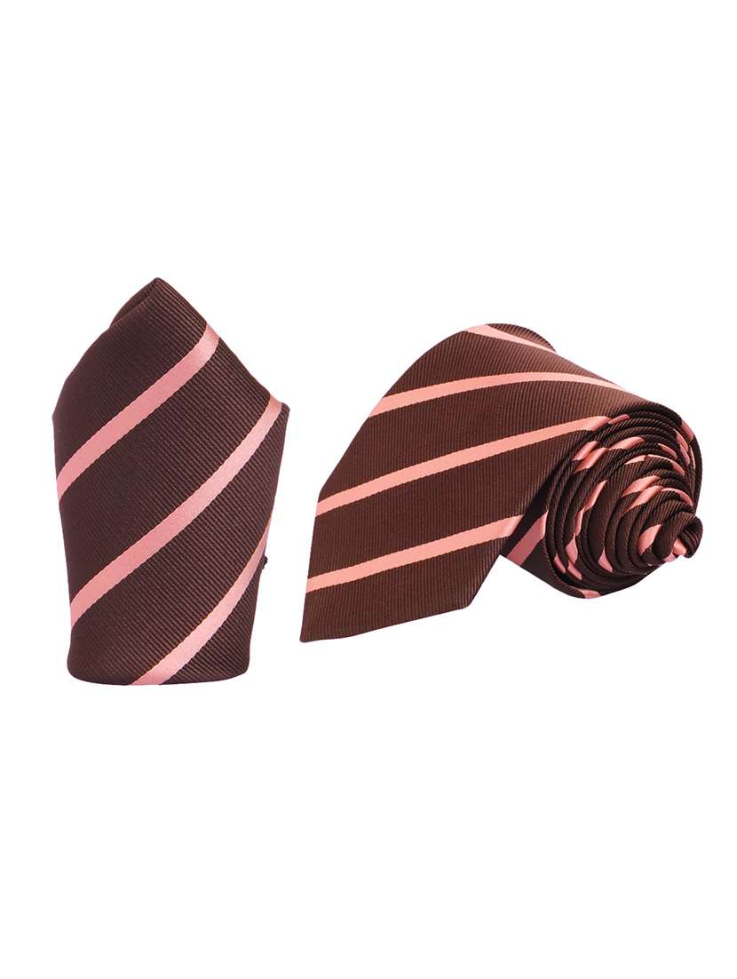 brown micro fiber tie and a pocket square