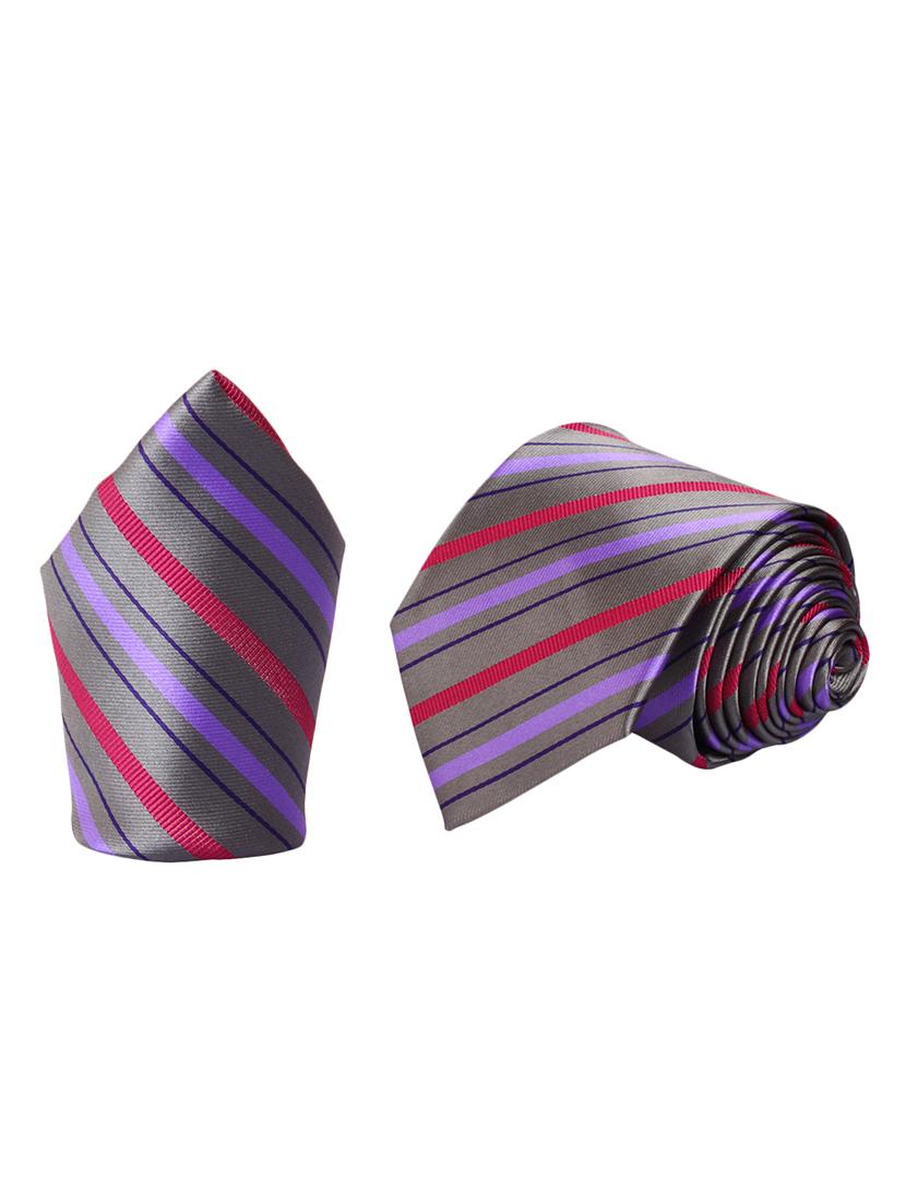 grey micro fiber tie and a pocket square - 13092551 - Standard Image - 1