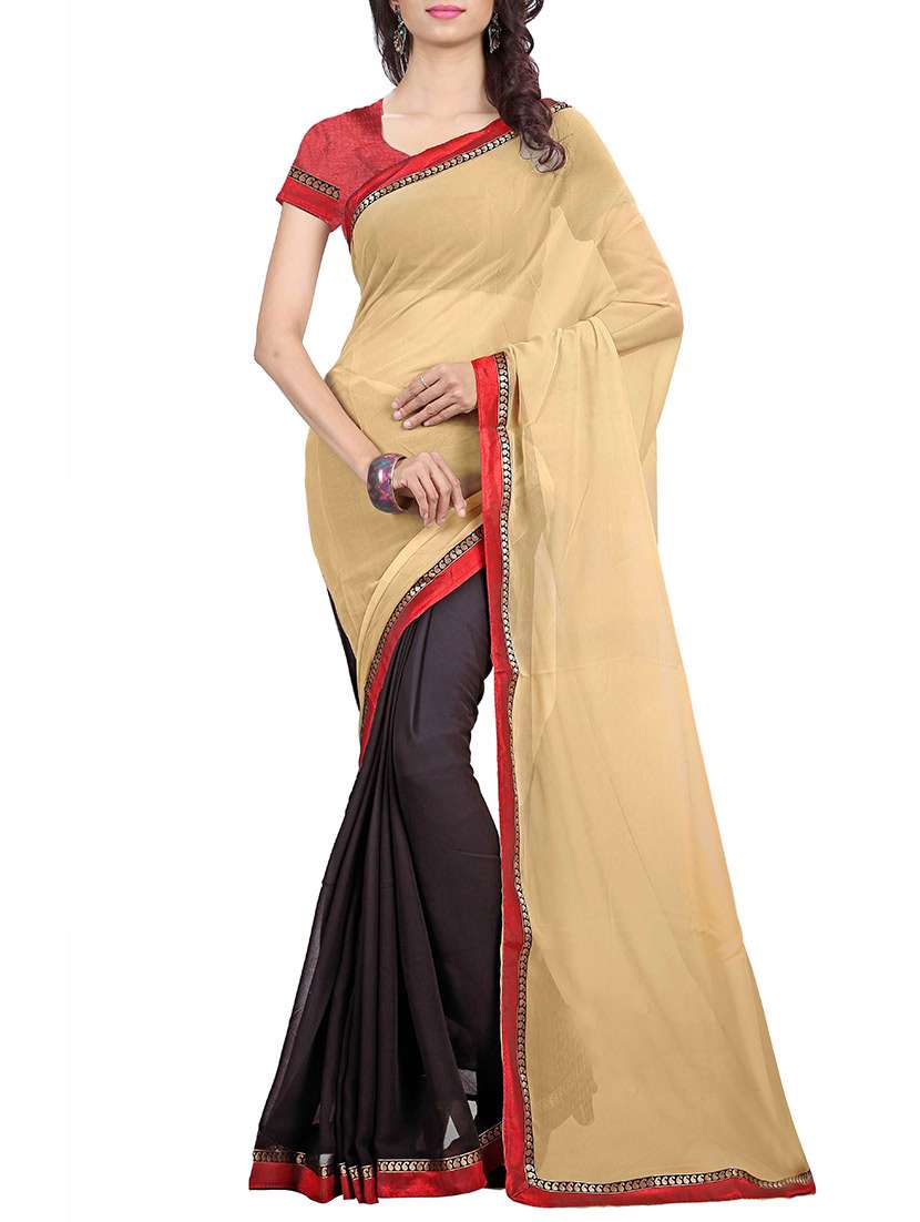 brown silk half and half saree with blouse