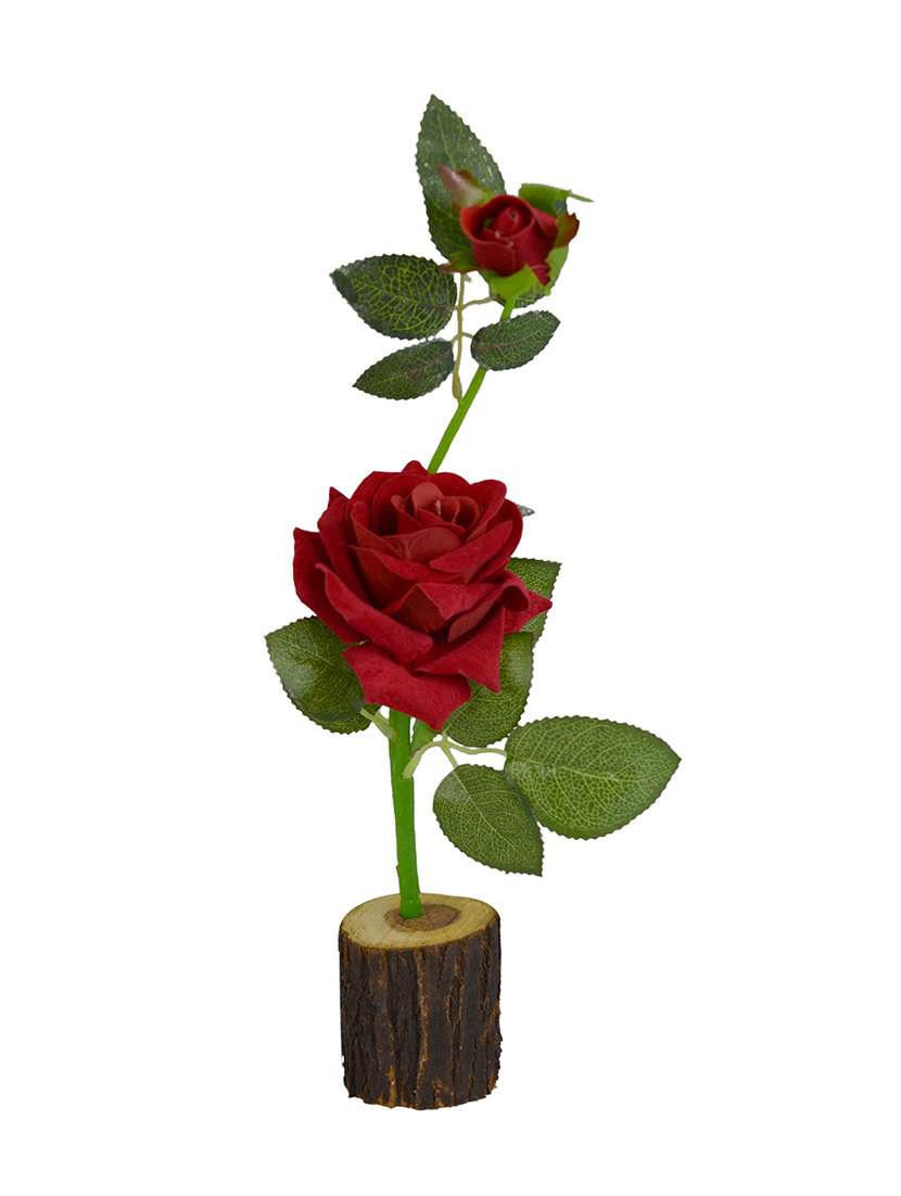 Thefancymart Artificial Real Look Rose flower  (size 14 inchs/35 cms) in Natural Wood - 1225
