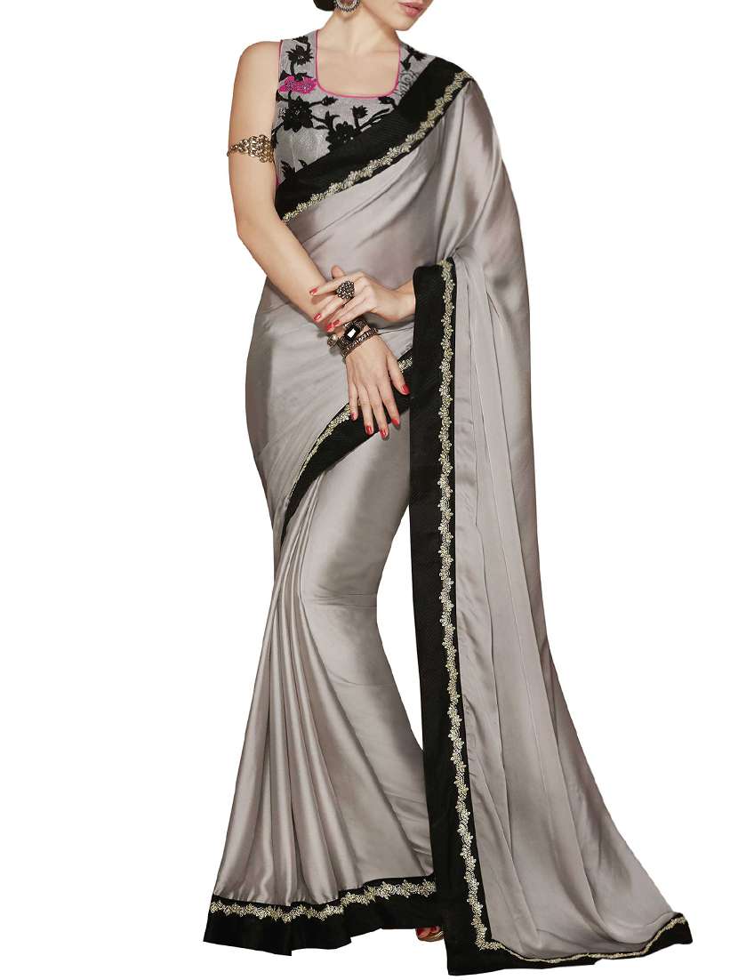 grey georgette bordered saree with blouse