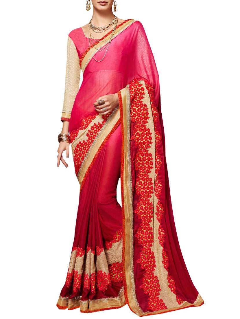 ombre floral embroidered saree with blouse