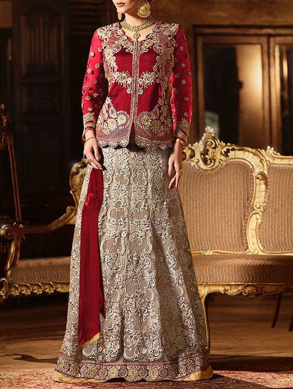 red net flared lehenga