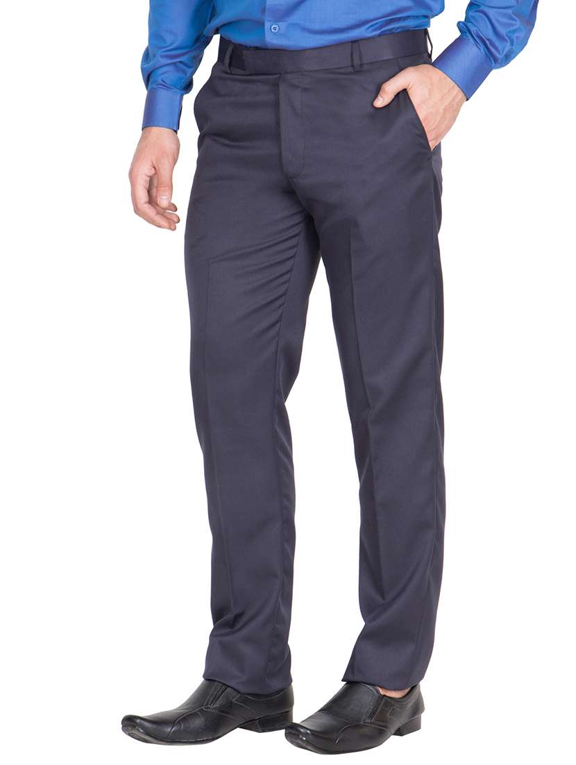 navy blue viscose flat front trousers formal - 13108795 - Standard Image - 1