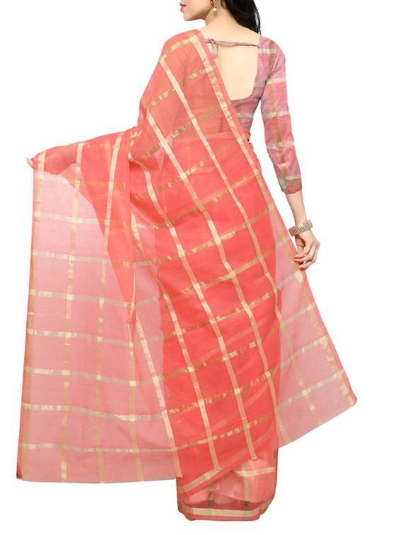 peach cotton kota doria saree with blouse - 13108882 - Standard Image - 1